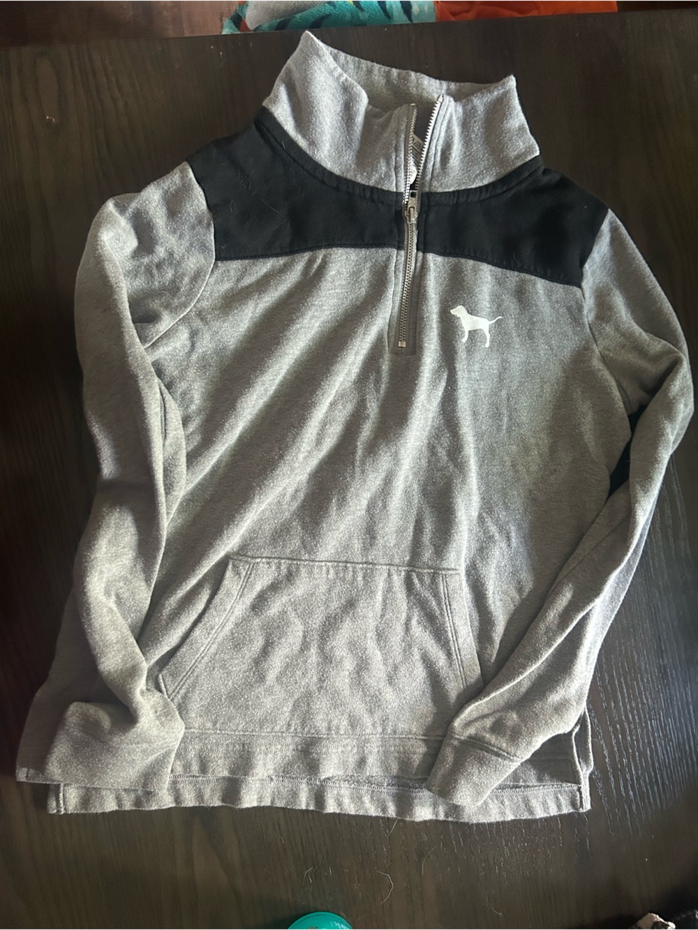 VS Pink Gray 1/4 Zip-Up Hoodie with Accent Panel